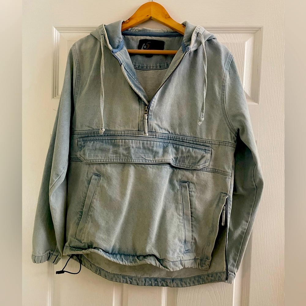 Vintage apparel , pull over, hooded Jean jacket.